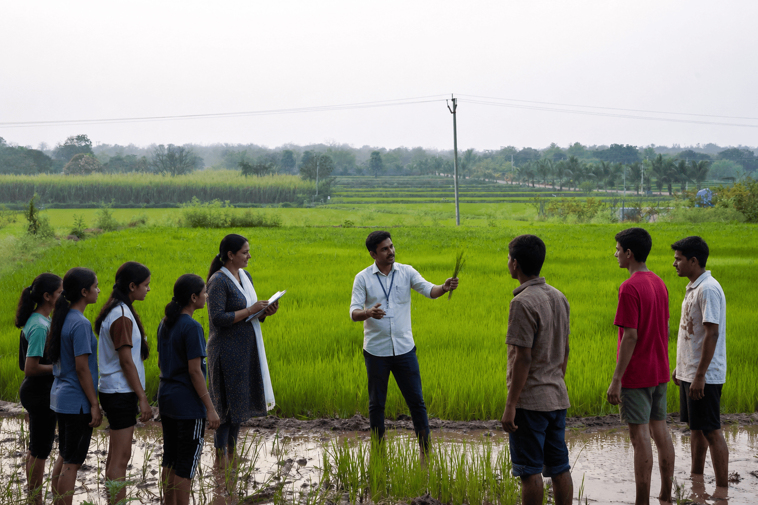 Students exploring farm during school trip at Novae Glamp near Hyderabad