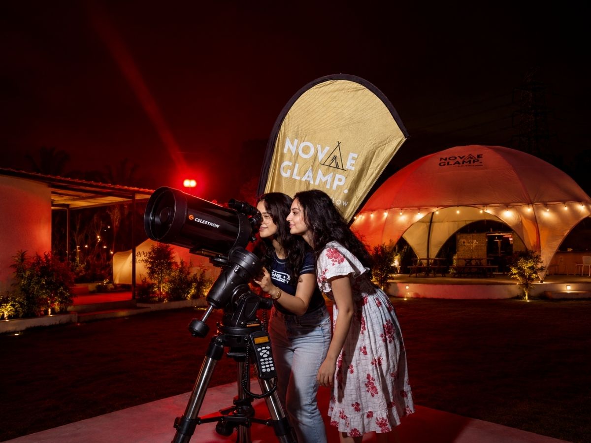 Astronomy enthusiast stargazing at Novae Glamp near Hyderabad