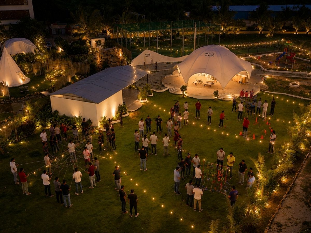 Corporate team outing at Novae Glamp glamping resort near Hyderabad