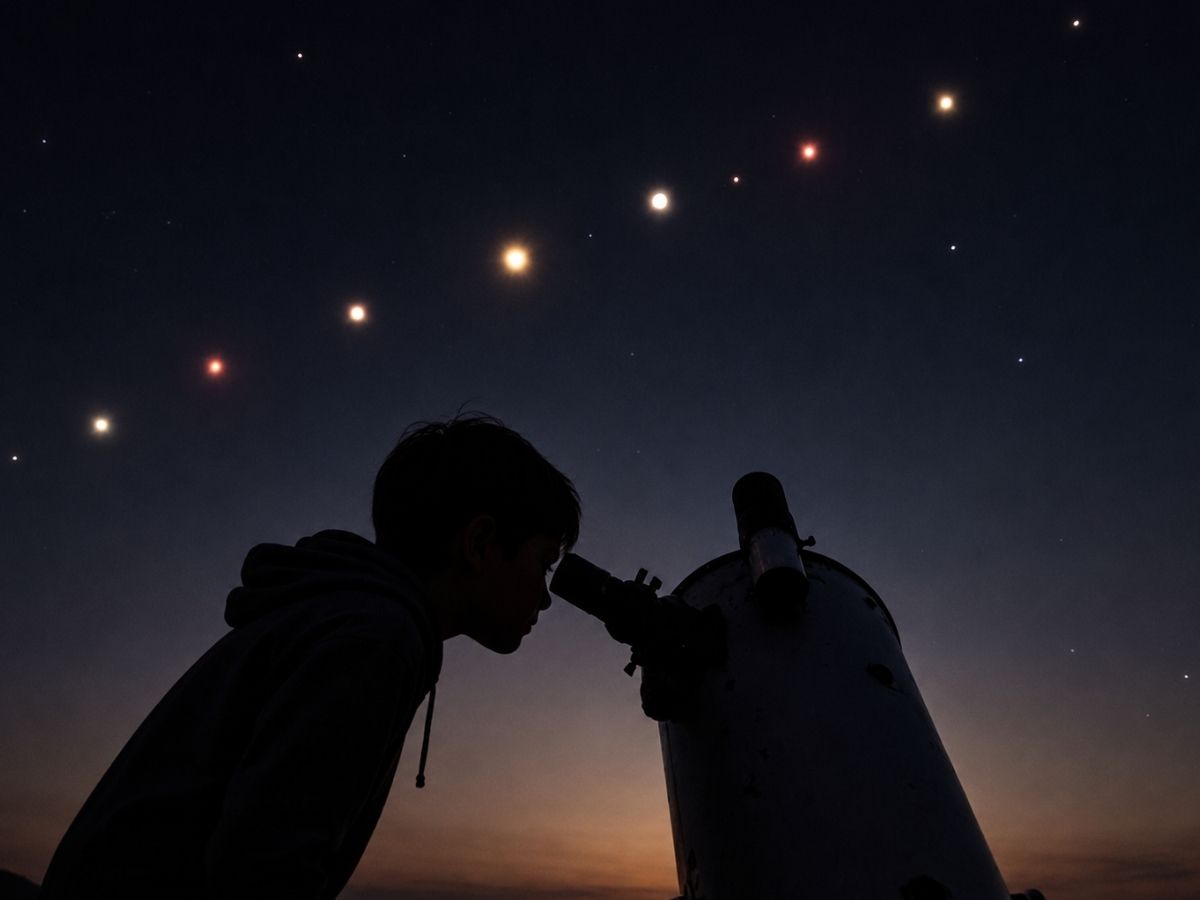 Children using telescope at Novae Glamp stargazing experience near Hyderabad