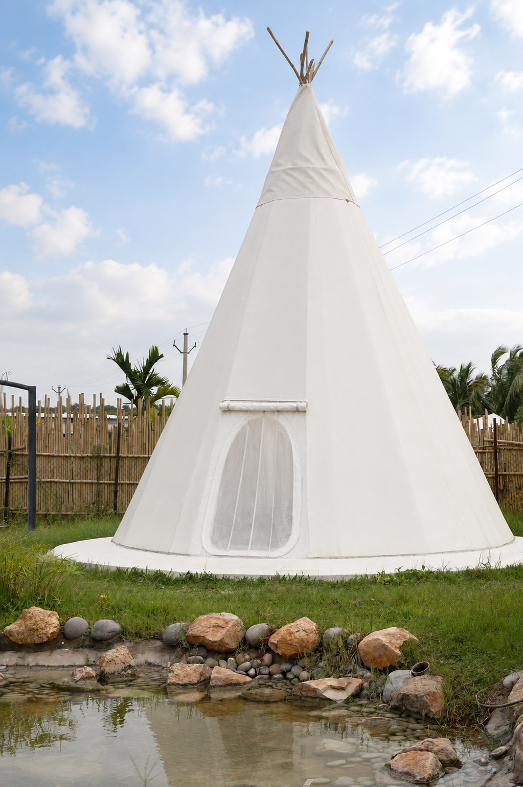 Luxury tepee glamping tent interior at Novae Glamp near Hyderabad