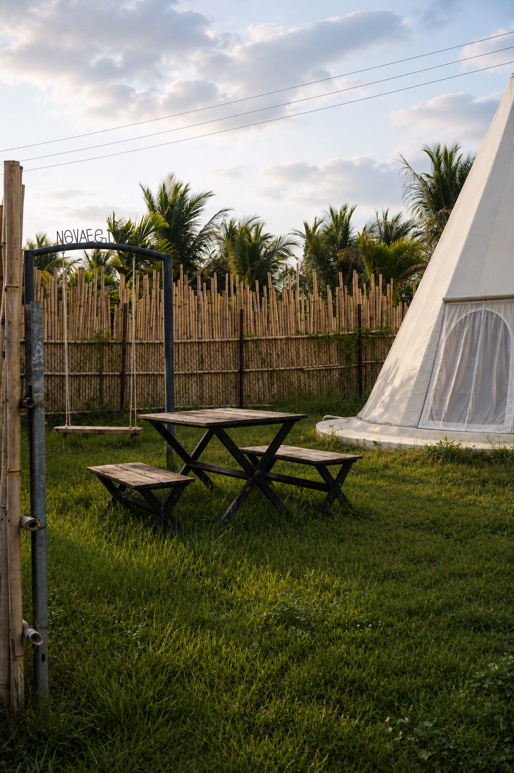Luxury tepee glamping tent pond view at Novae Glamp near Hyderabad
